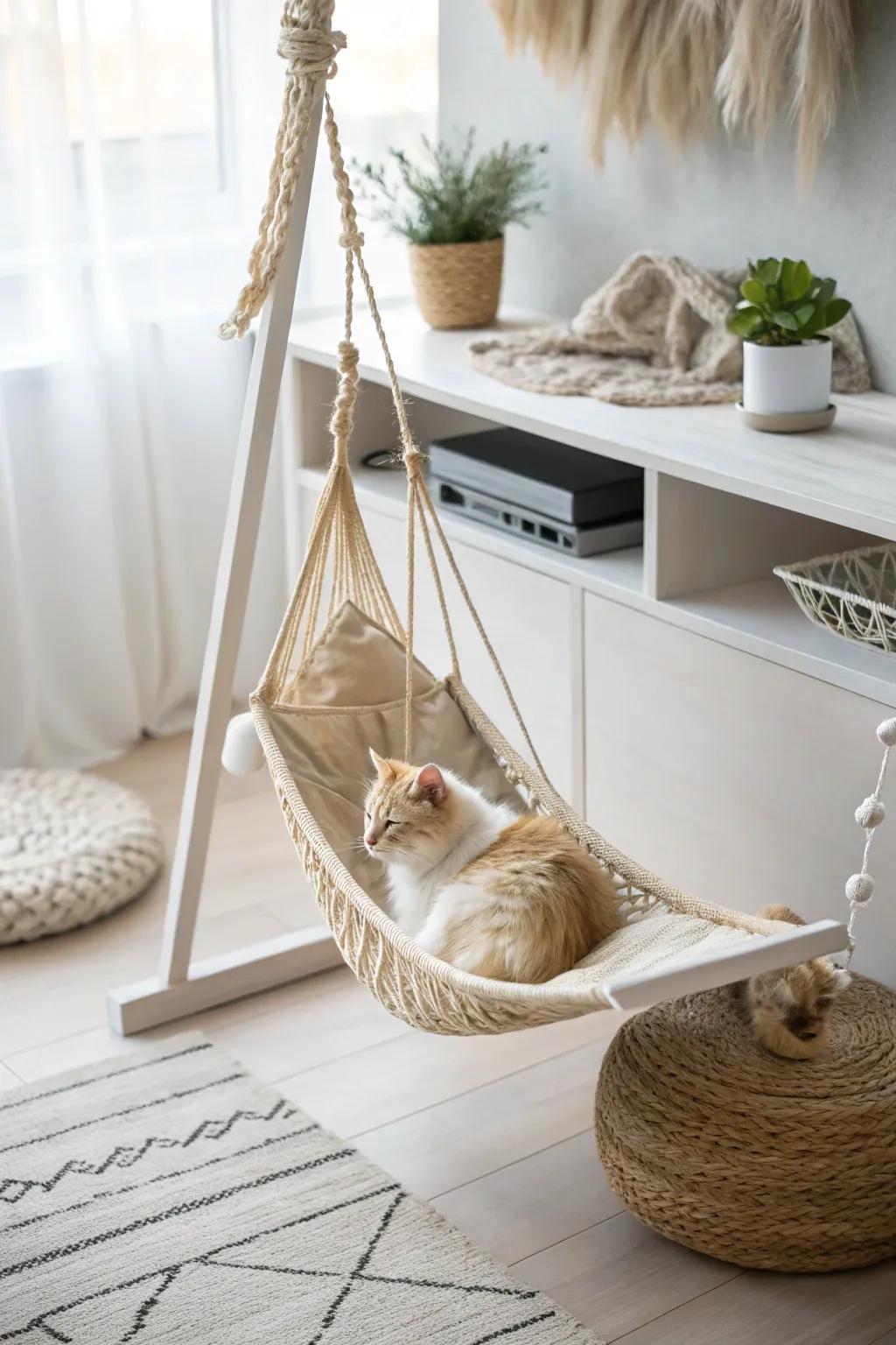 Create a serene nap spot with this minimalist cat hammock—where simplicity meets comfort.