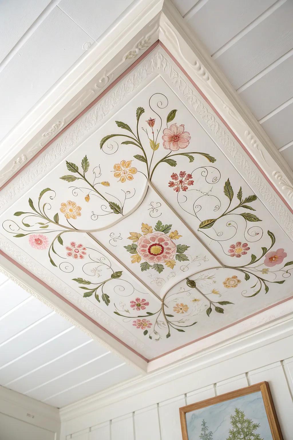 Transform your space with whimsical floral ceiling tiles for a touch of playful elegance.