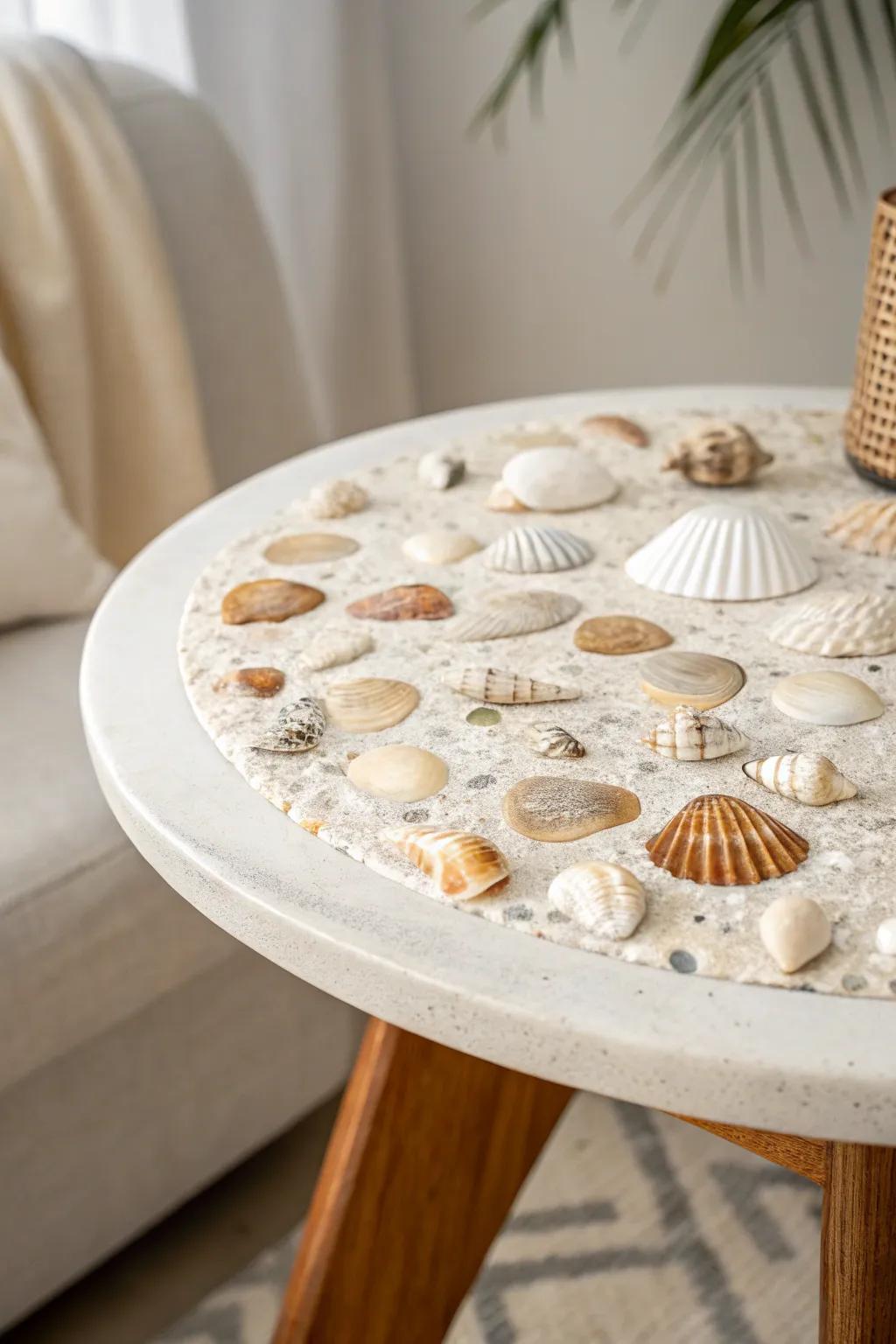 Transform your space with coastal charm: DIY seashell table top magic.