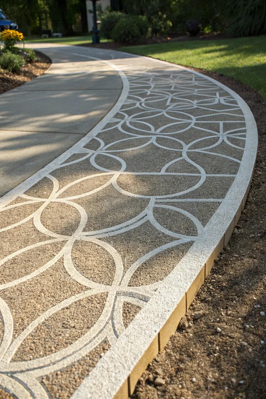 Elevate your driveway with a stenciled concrete finish—where elegance meets craftsmanship.
