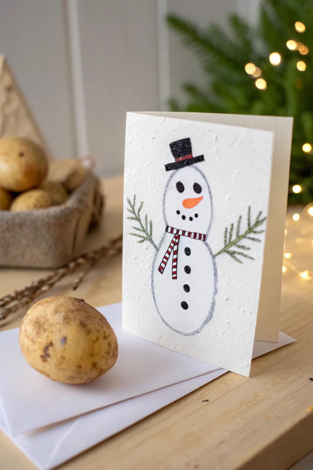 Craft a touch of magic this Christmas with potato print snowman cards—where simplicity meets festive charm.