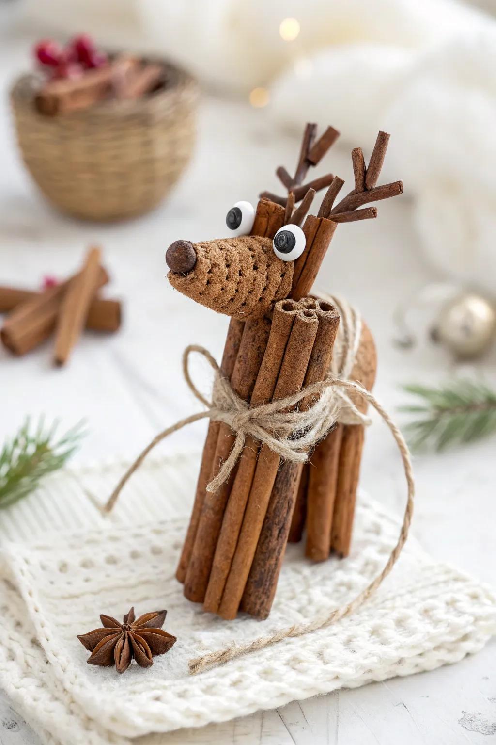 Bring the scent of Christmas home with this charming cinnamon stick reindeer craft!