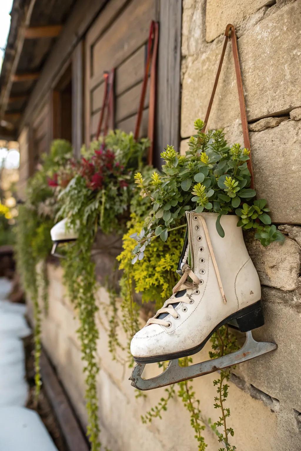 Charming vintage ice skates adding a nostalgic touch.