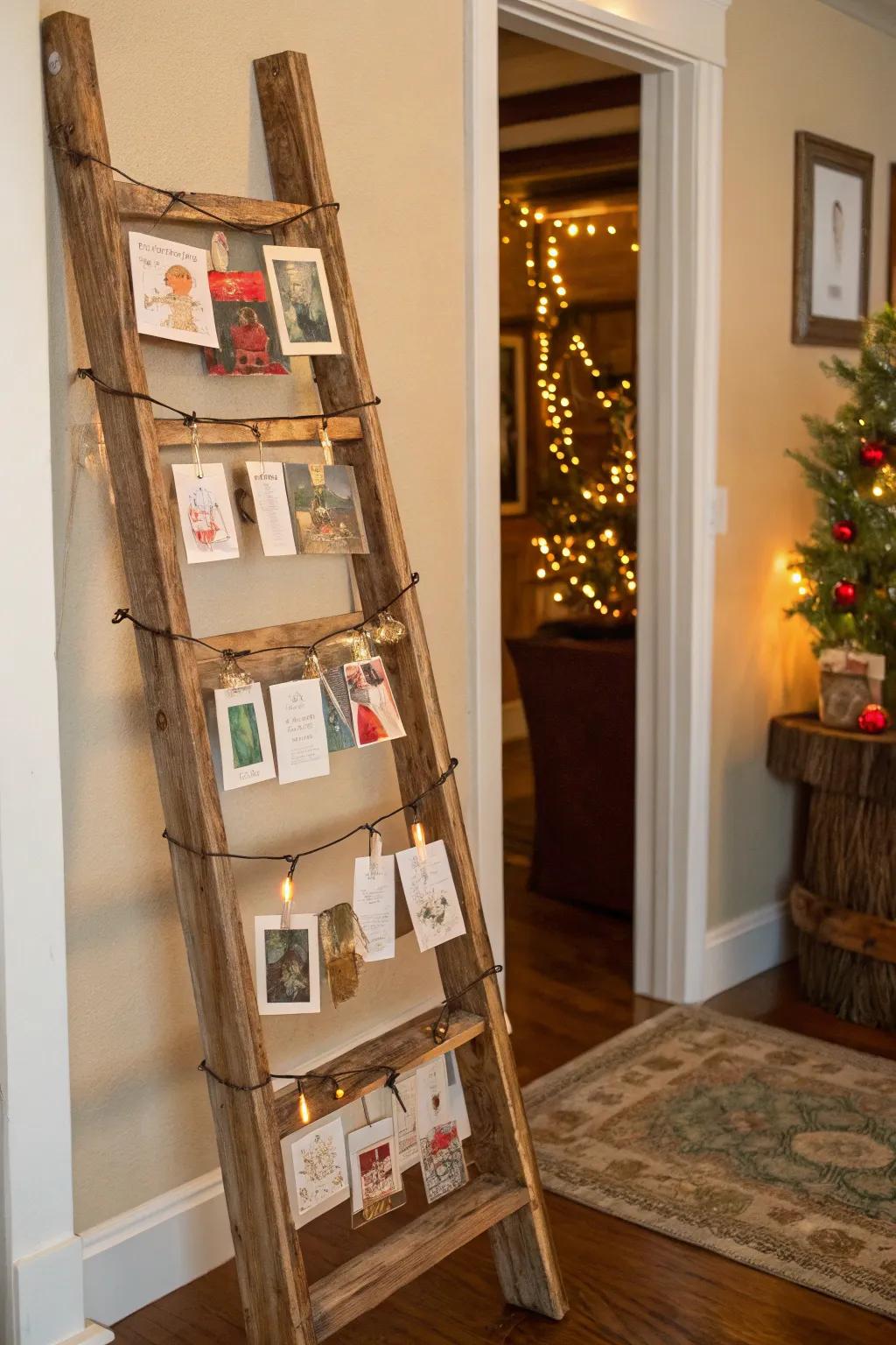 Elevate your holiday decor with a handcrafted Christmas card display ladder, where vintage charm meets festive elegance.