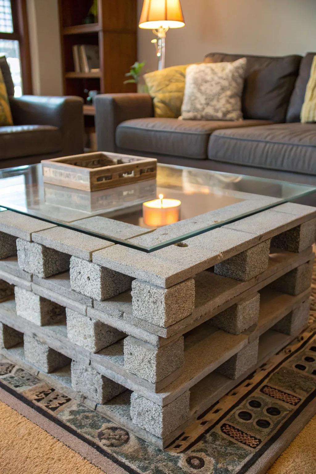 Transform your living space with a cinder block coffee table that blends industrial charm with modern elegance.