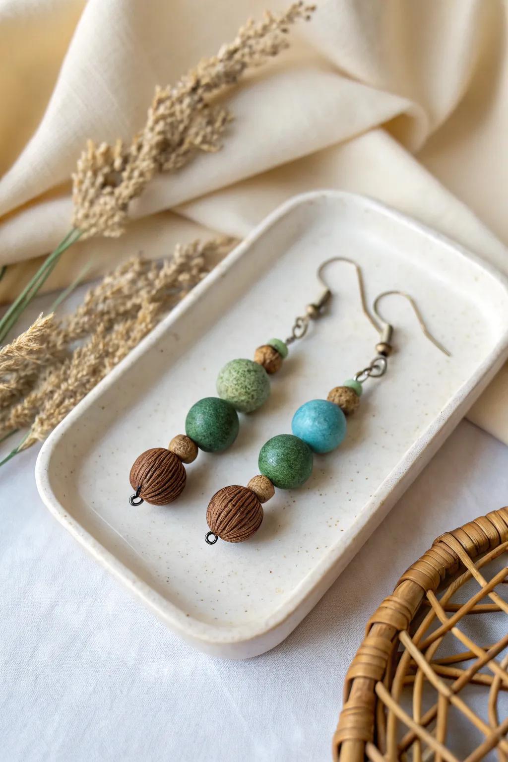 Embrace nature's palette with these handcrafted clay bead earrings, a perfect blend of simplicity and elegance.