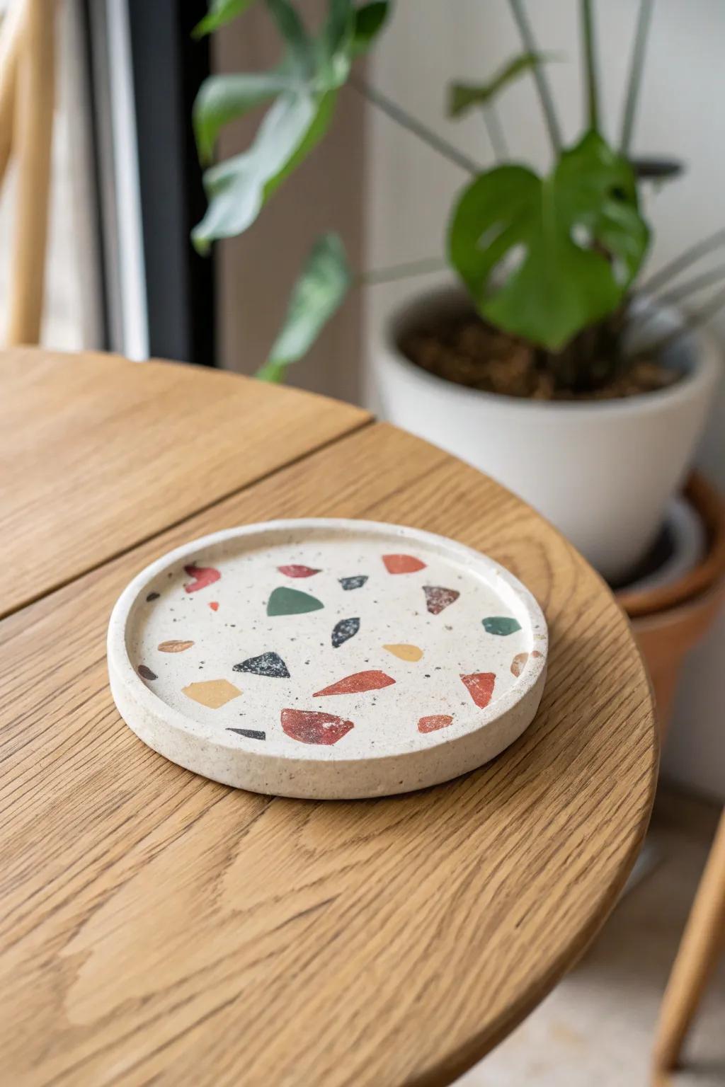 Elevate your space with the charm of terrazzo clay coasters.