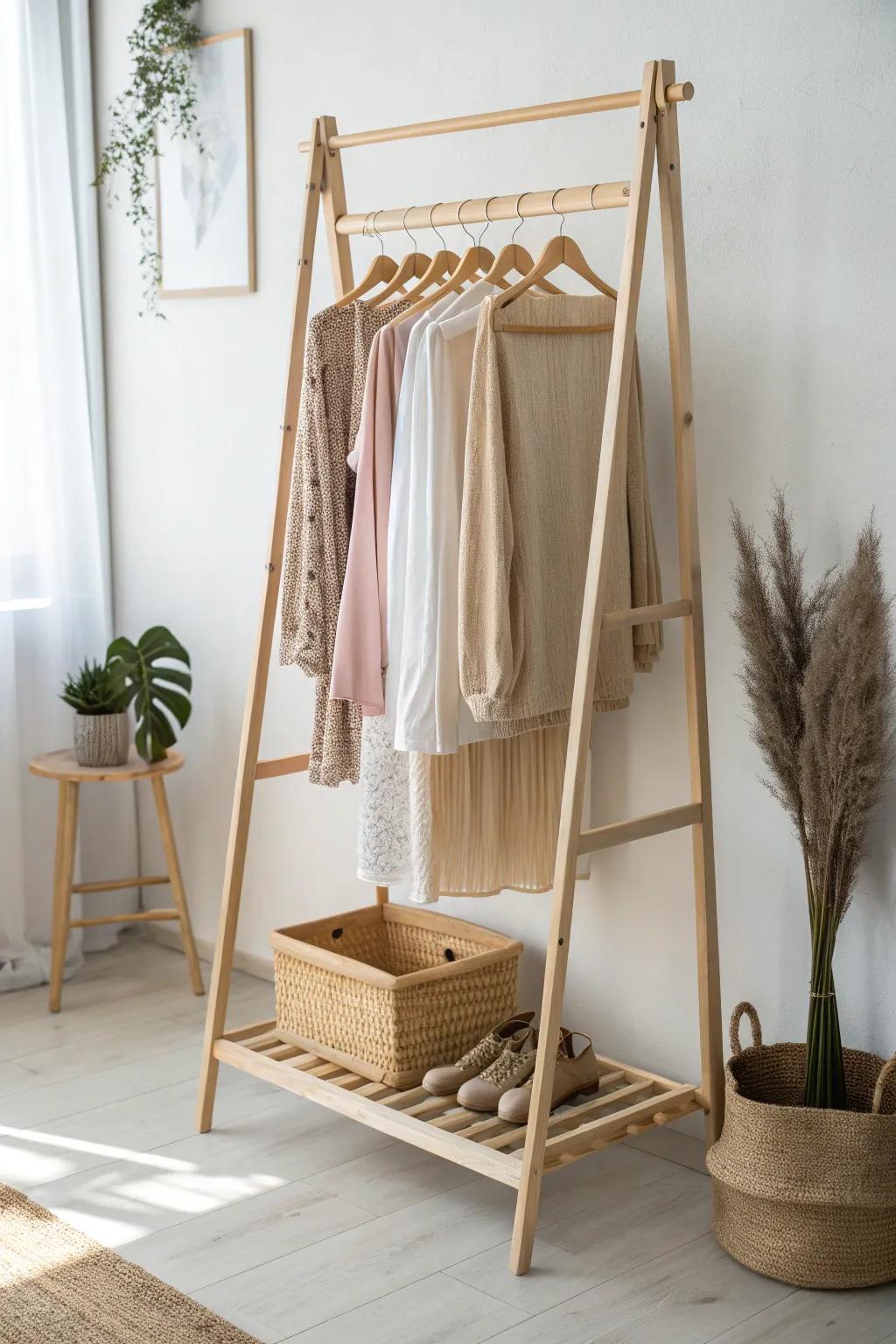 Elevate your organization game with this tiered clothes rack—where simplicity meets style.