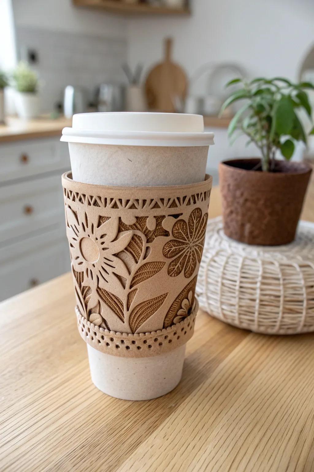 Elevate your coffee experience with a beautifully crafted cut-out sleeve, where simplicity meets artistry.