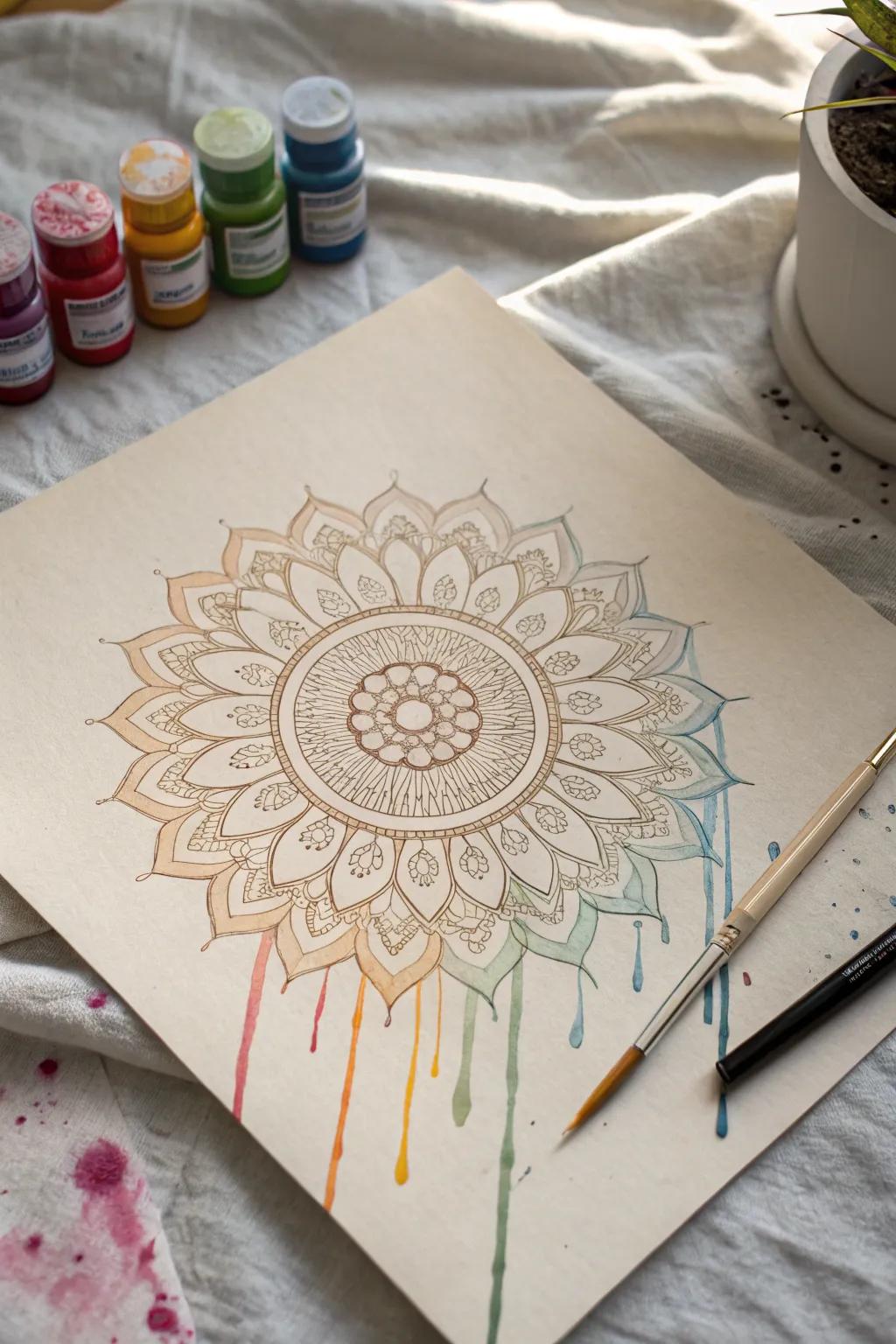Discover the serene beauty of drip mandalas—where symmetry meets spontaneity.