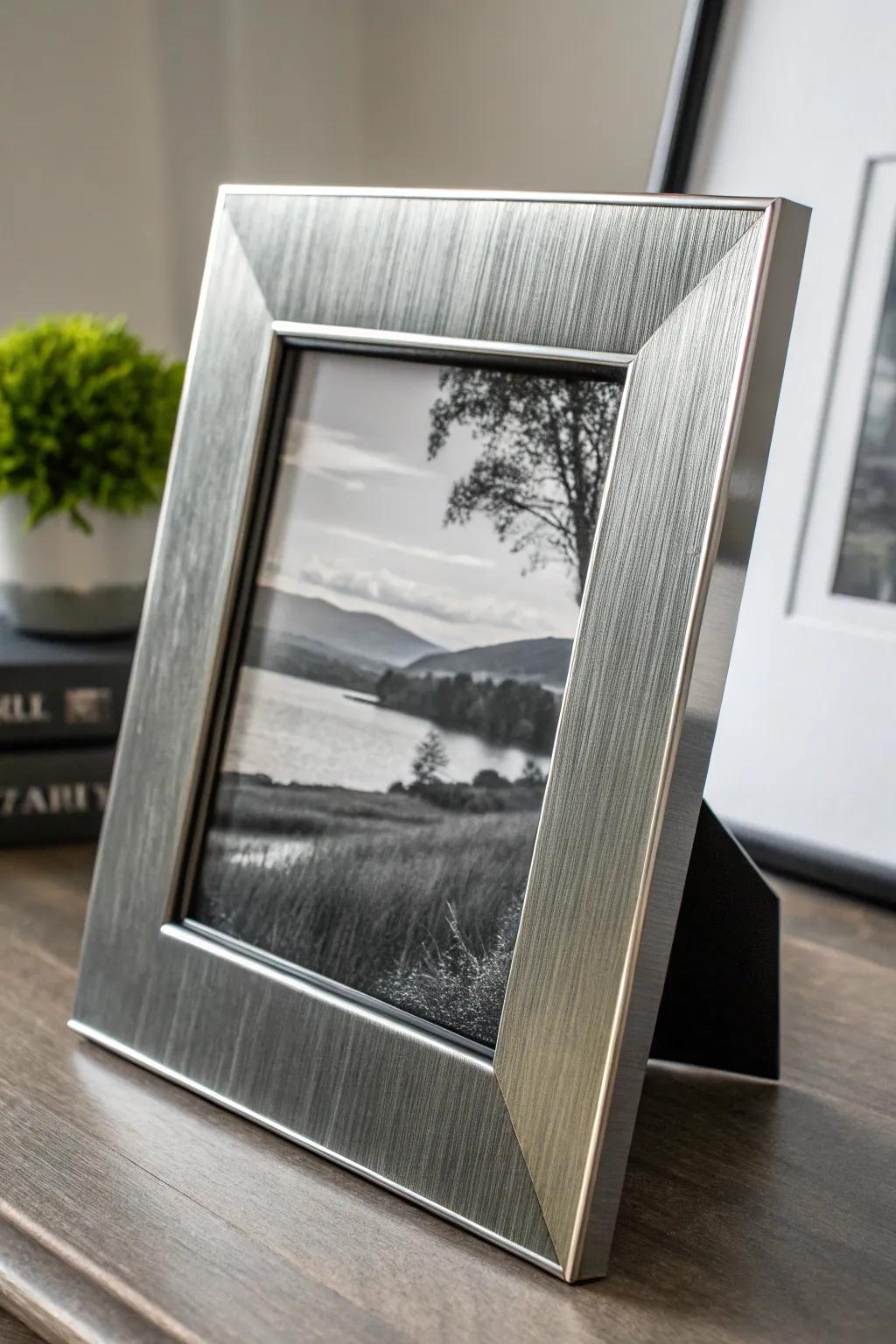 Elegance meets craftsmanship in this modern metal picture frame.