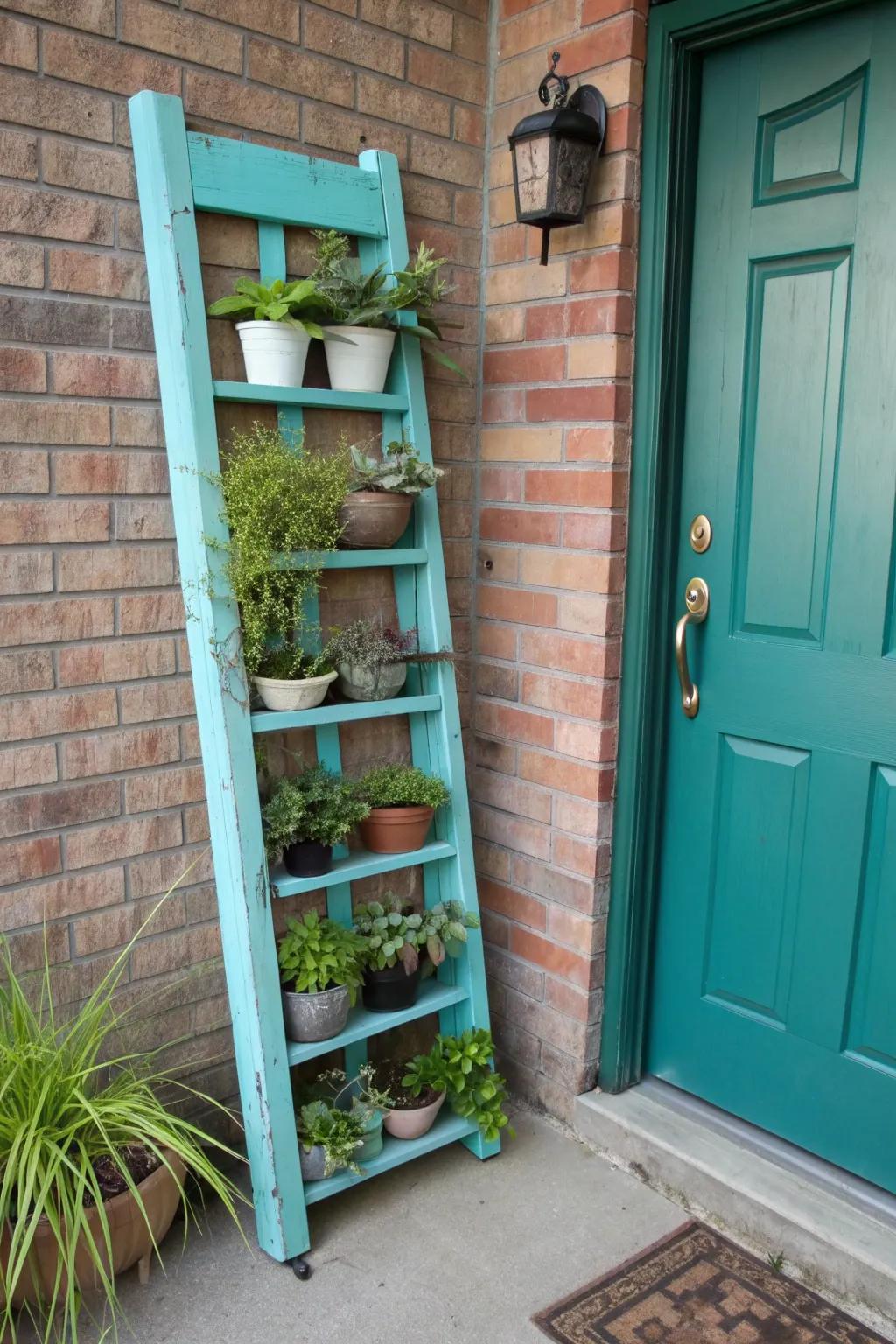 Breathe new life into your space with this enchanting turquoise door plant stand, where craftsmanship meets creativity.
