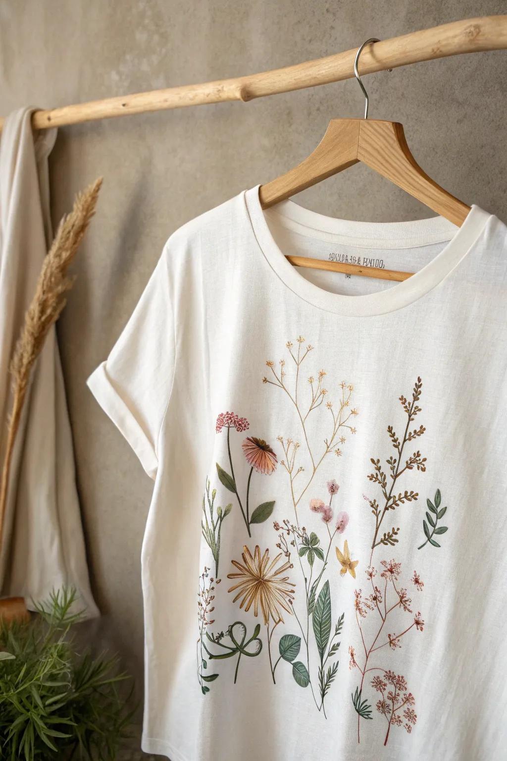 Embrace the serenity of nature with our handcrafted botanical t-shirt design, where simplicity meets elegance.
