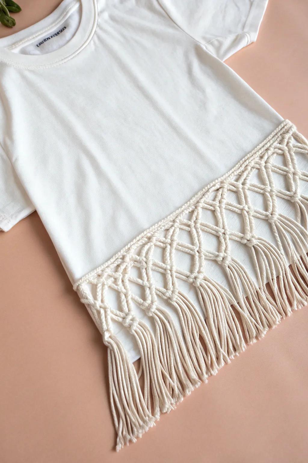 Elevate your T-shirt game with chic knotted fringes that blend simplicity with boho charm.