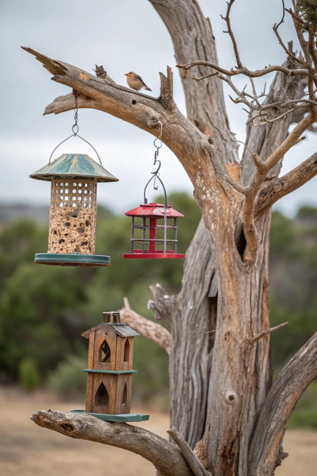 Transform your garden with a handcrafted bird feeder station, where nature meets artistry.