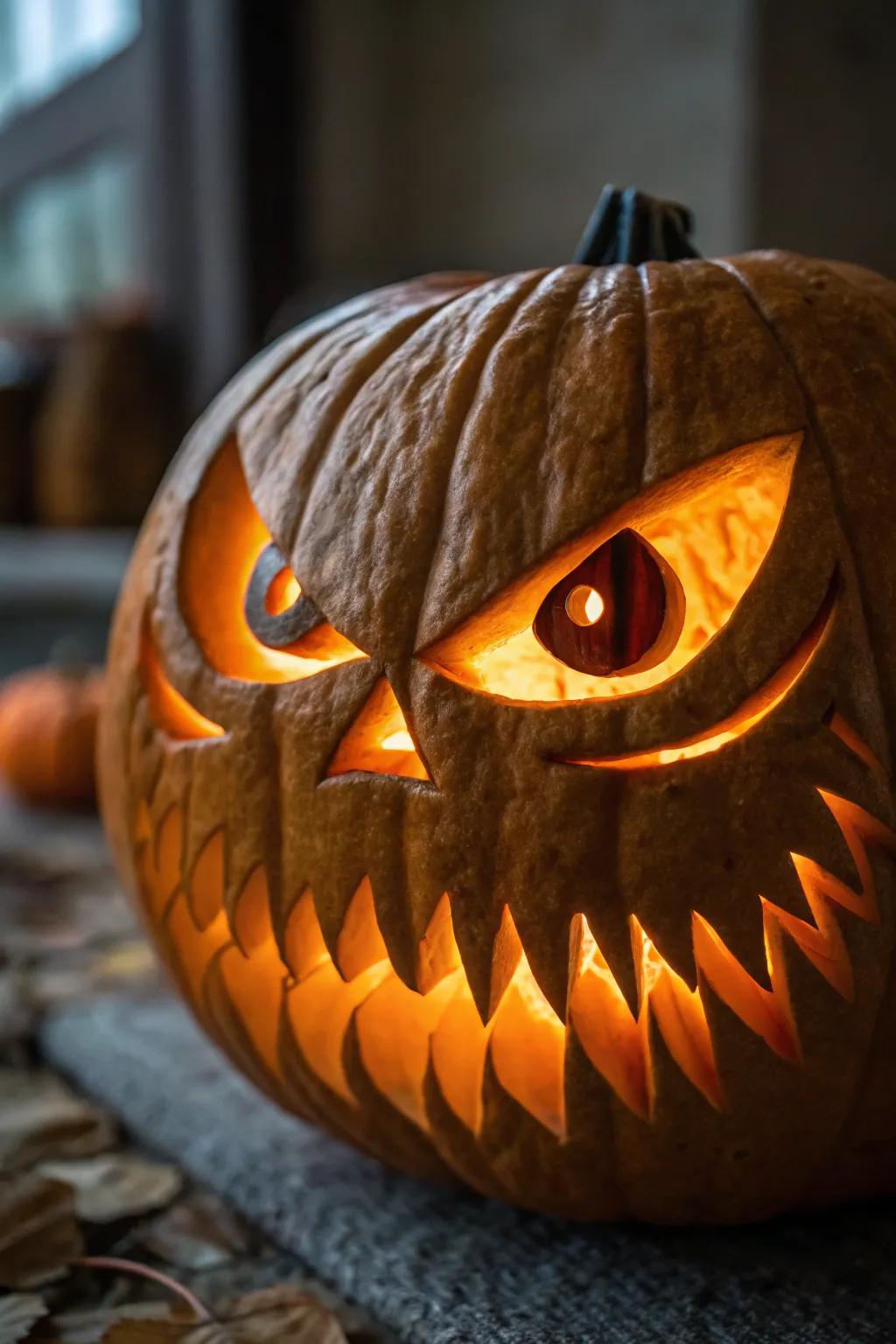 Gaze into the soul: Masterful demon eyes carved with precision.