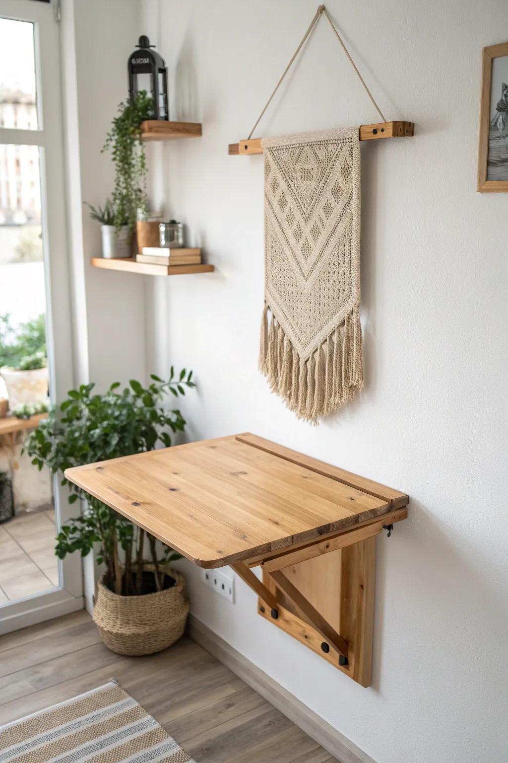 Maximize your creative space with a sleek fold-down table—where minimalism meets practicality in your DIY art studio.
