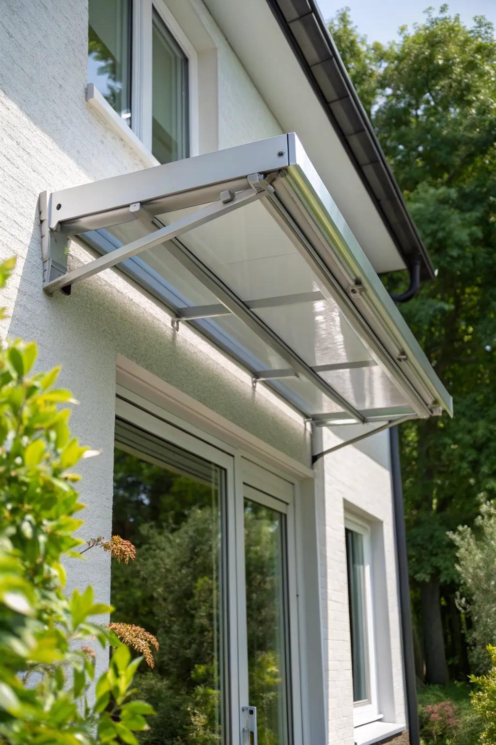 Discover the elegance of minimalism with this aluminum awning, where modern design meets nature's beauty.