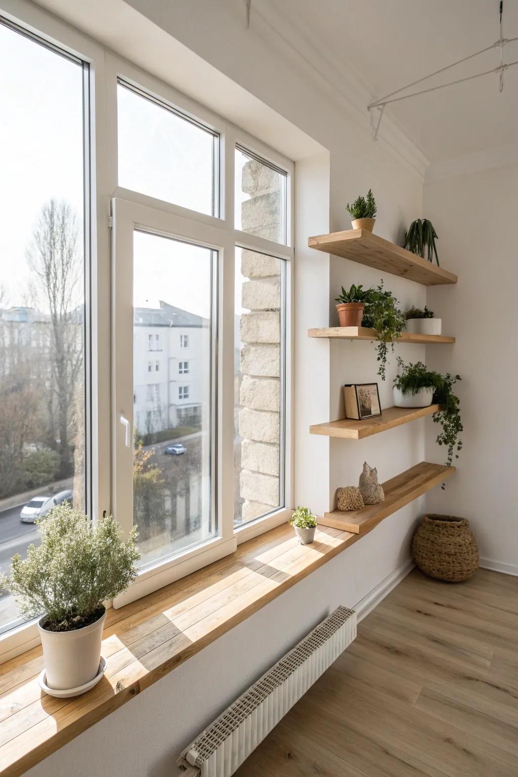 Elevate your cat's view and style with minimalist window shelves, a perfect blend of Scandinavian simplicity and Boho charm.