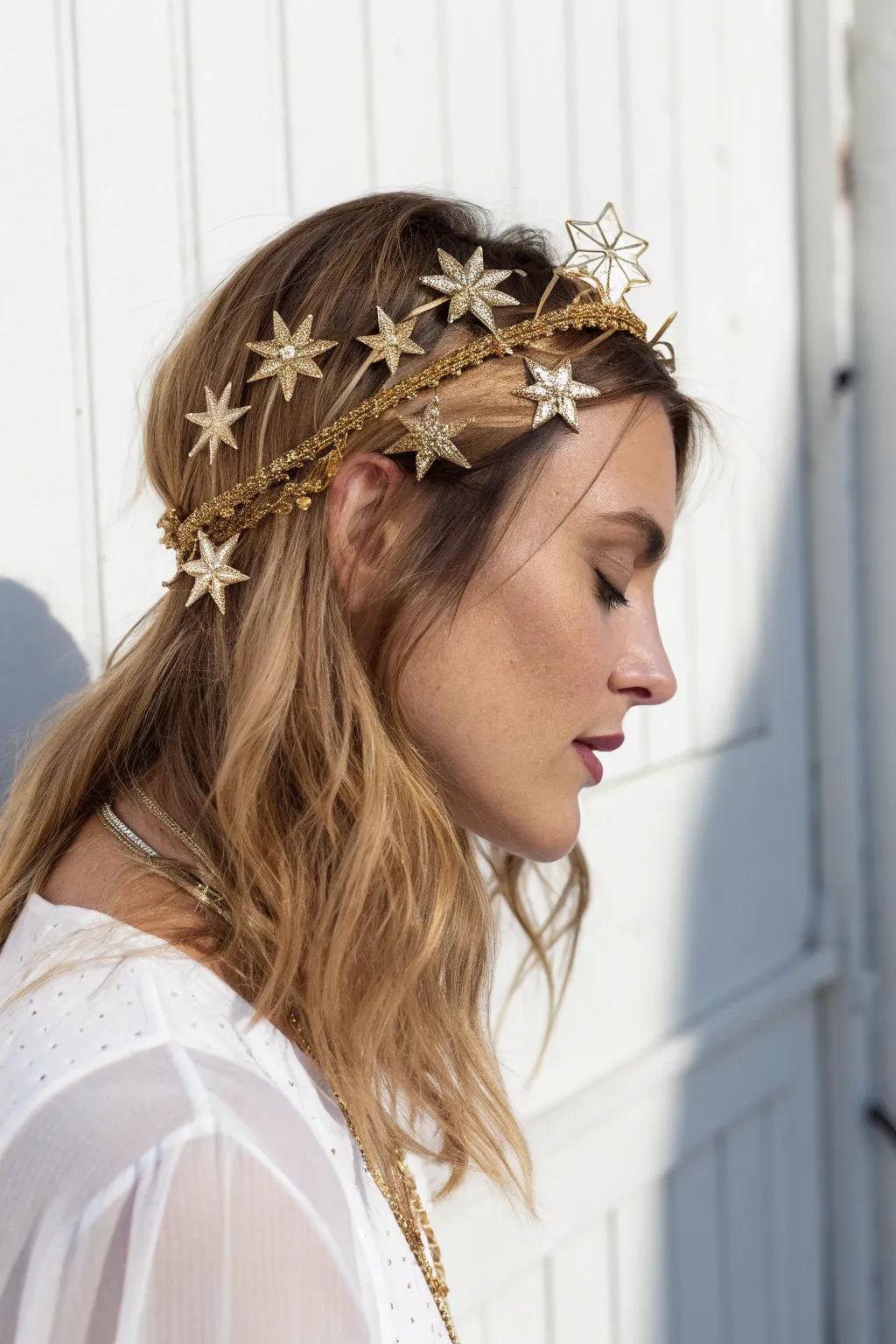 Shine bright this season with a handmade star headpiece that captures the essence of minimalist boho elegance.