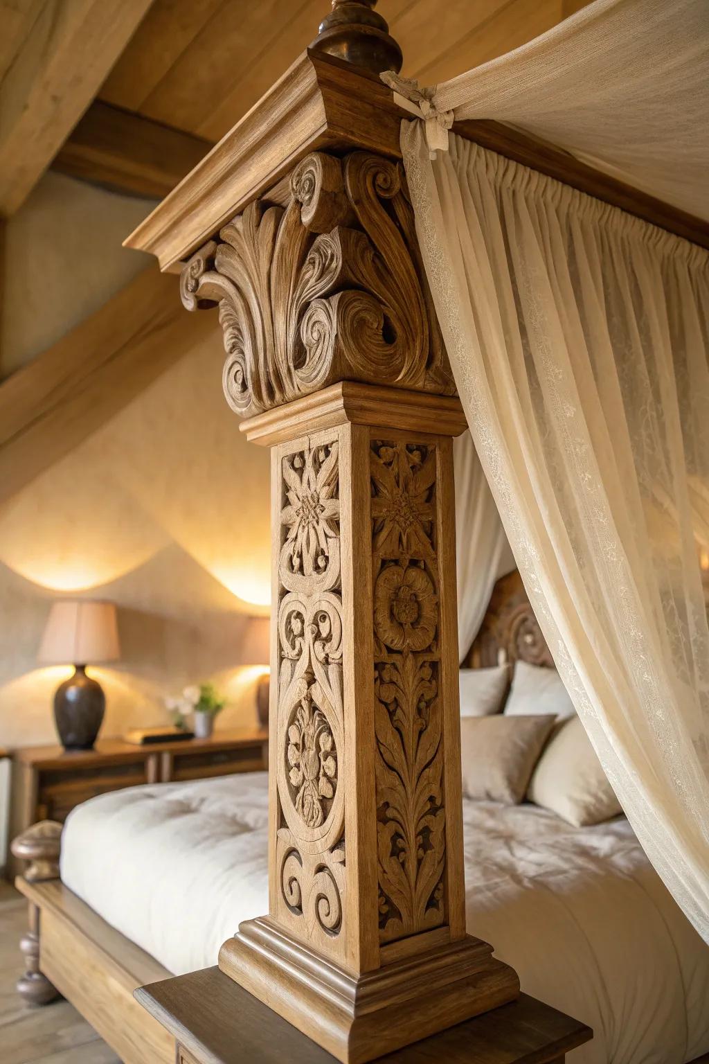 Elevate your bedroom with artisanal corbels for a stunning custom canopy.