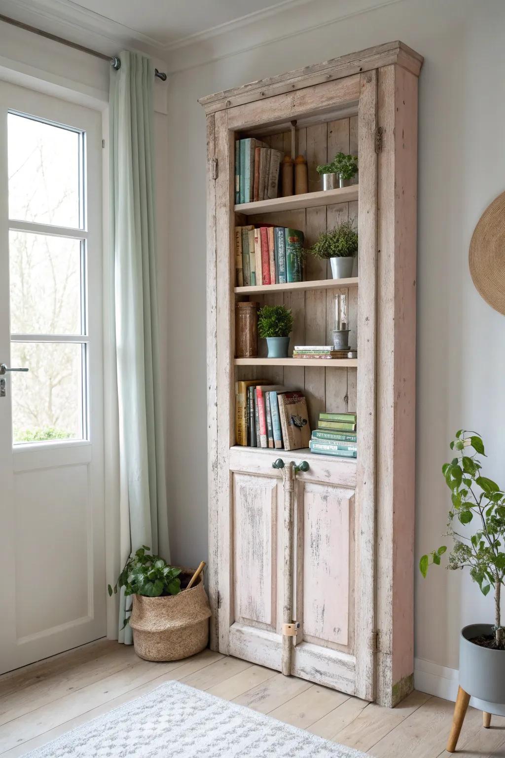 Transform your old door into a stunning bookshelf centerpiece with a touch of Scandinavian charm.