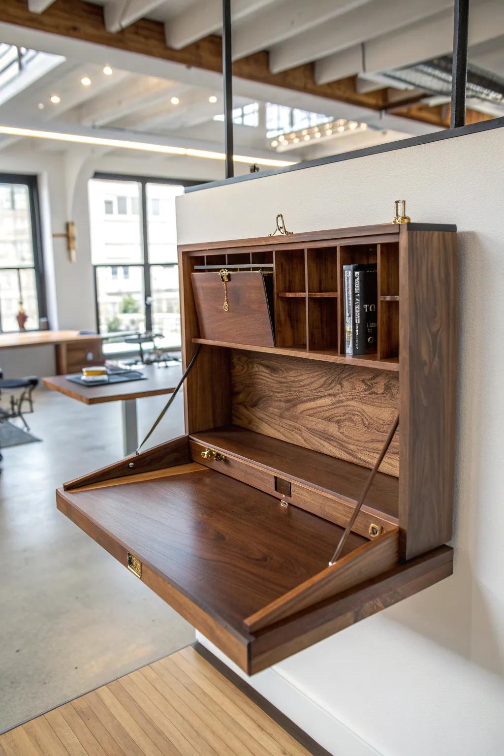 Transform your space with this elegantly crafted foldable floating desk, perfect for the modern man who values both style and functionality.