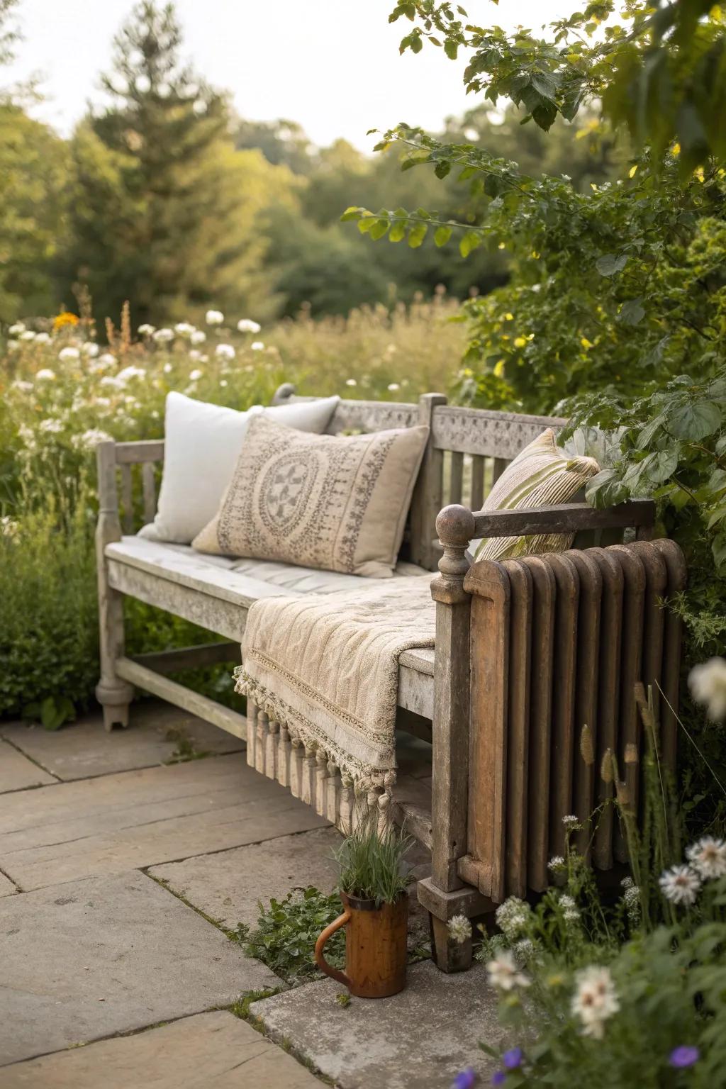 Transform an old radiator into a stunning garden bench that adds rustic charm to your outdoor space.