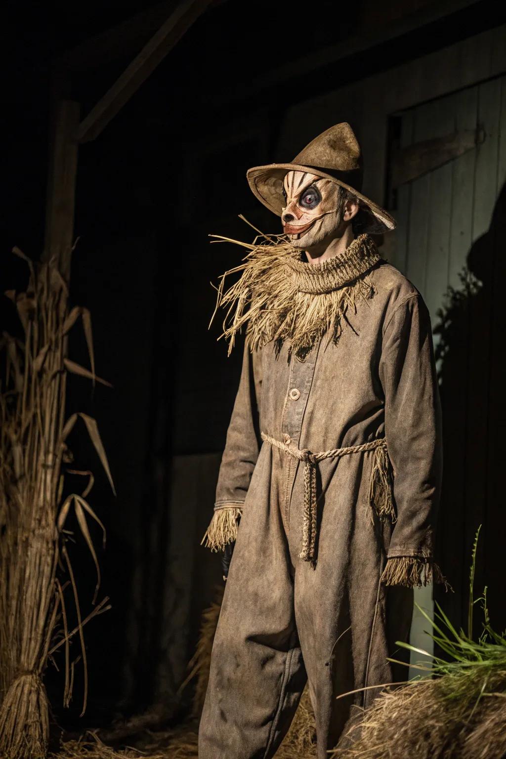 Craft your own eerie scarecrow costume with a minimalist twist; embrace simplicity and natural beauty this Halloween.