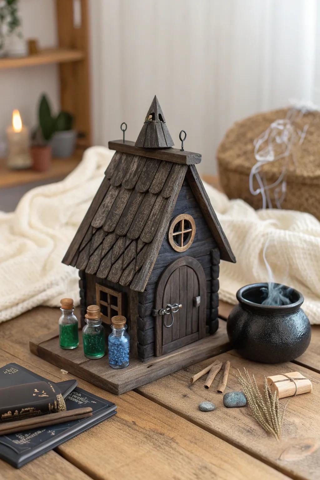 Enchanting details in a minimalist witch's workshop—a perfect blend of magic and craftsmanship.