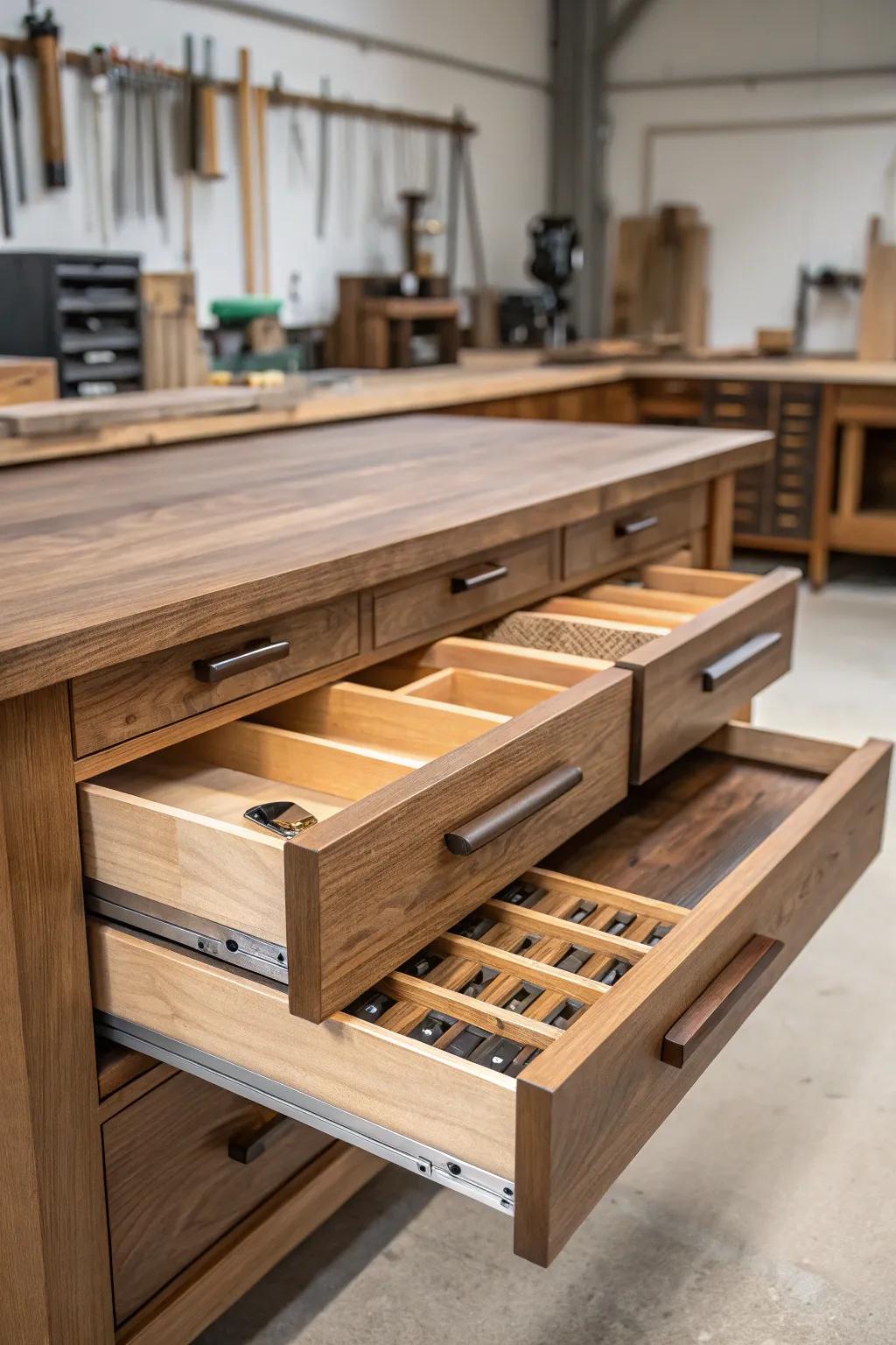 Transform your workshop with under-bench lumber storage—where functionality meets craftsmanship.