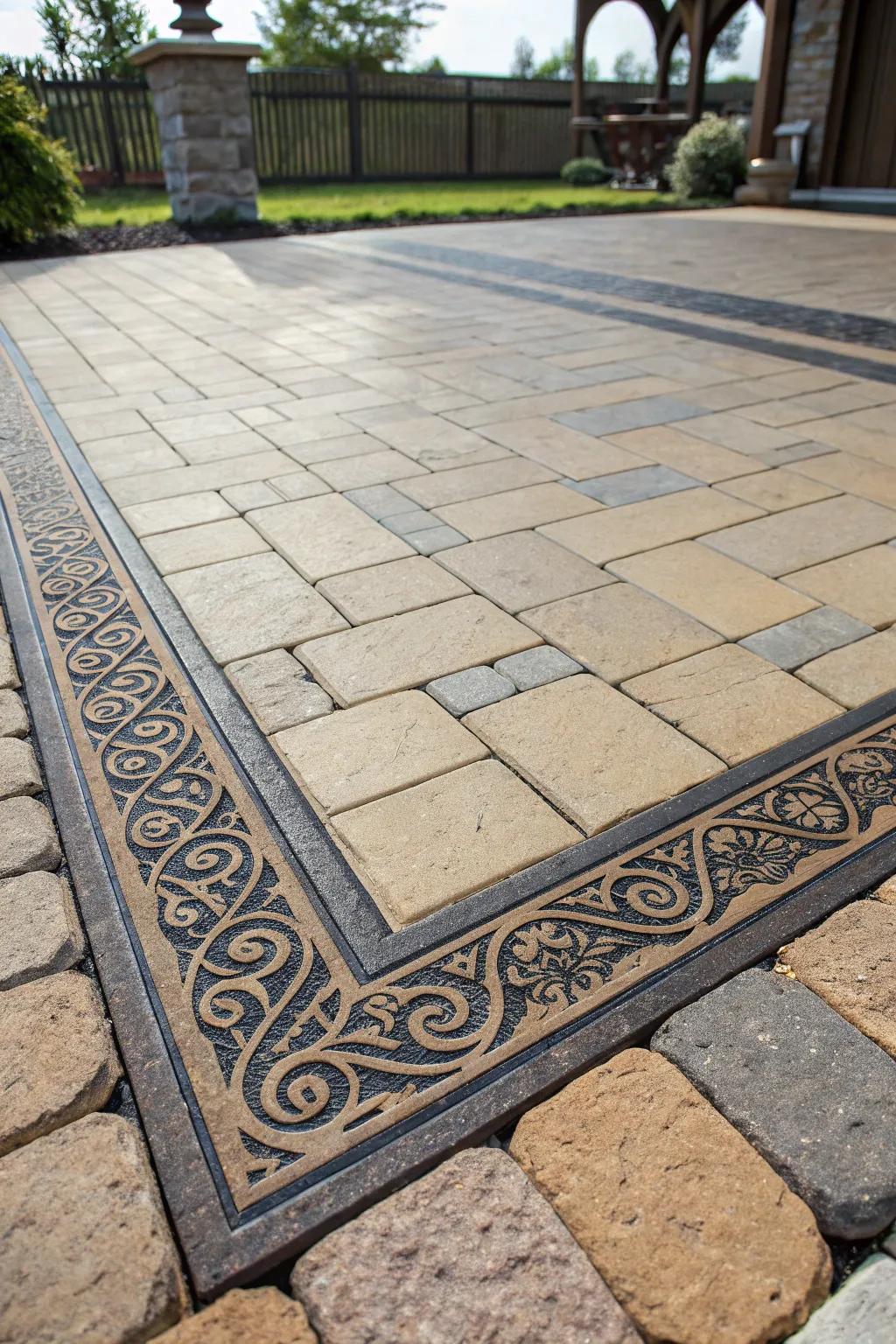 Transform your outdoor space with elegant decorative paver borders for a polished and sophisticated look.