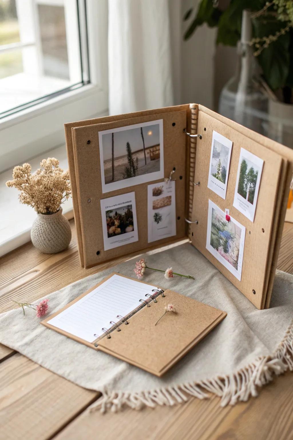 Capture your memories with a touch of rustic elegance in this DIY cork board photo album.