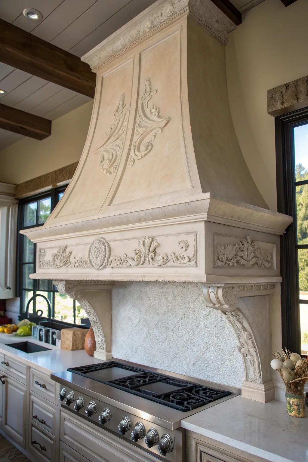 Elevate your kitchen with the timeless elegance of a plaster-finished range hood.