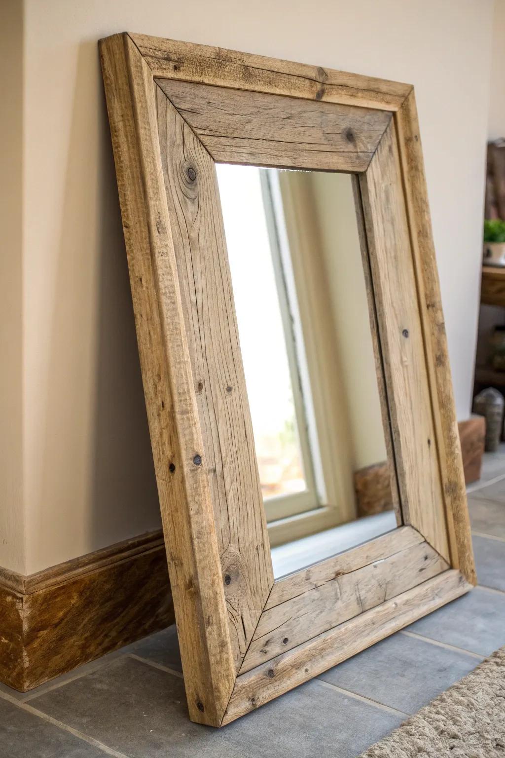 Transform your space with this eco-friendly pallet wood mirror frame - where sustainability meets Scandinavian minimalism with a Boho twist.