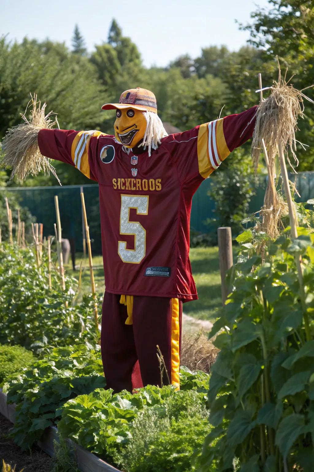 Game Day Spirit: A handcrafted scarecrow ready to cheer on your team!