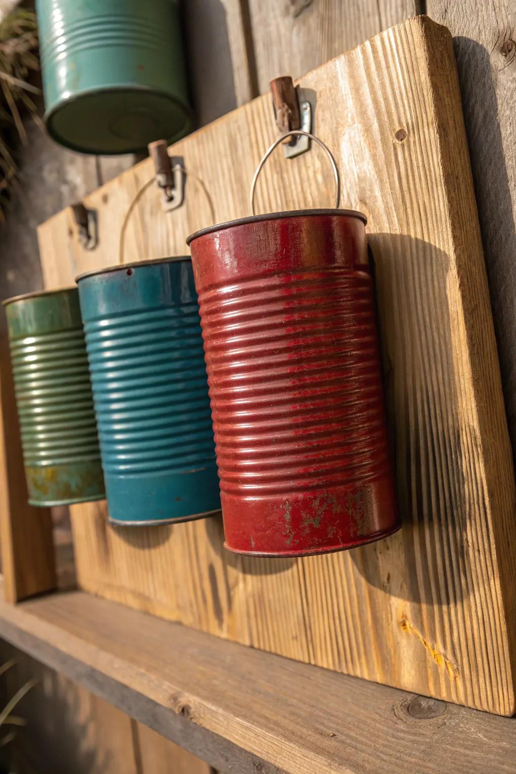 Transform your workshop with vintage charm: DIY tin can screw storage that blends functionality with rustic elegance.