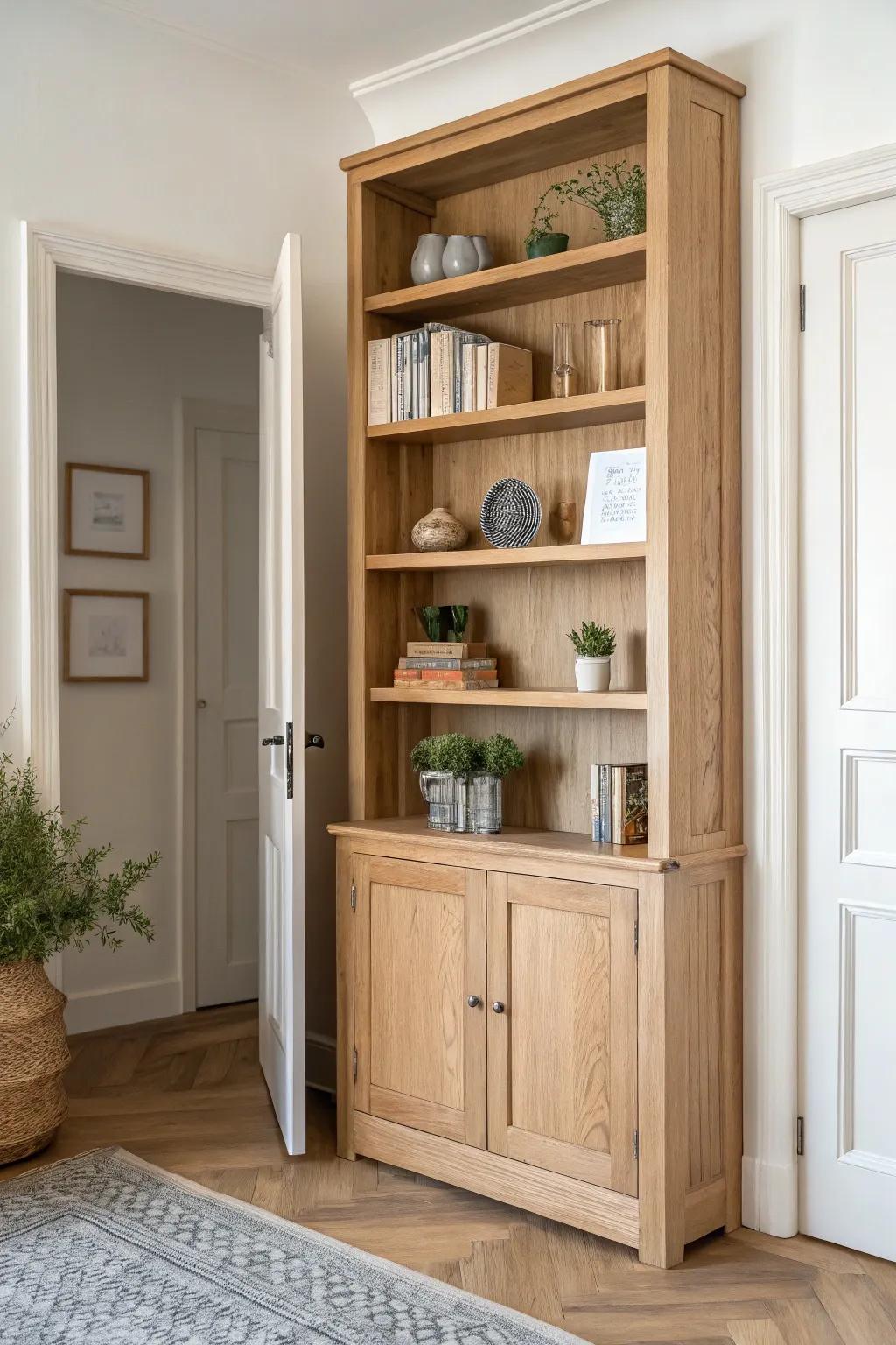 Transform your doorway into a cozy reading nook with elegant built-in bookcases. #HomeLibrary #ScandiBoho