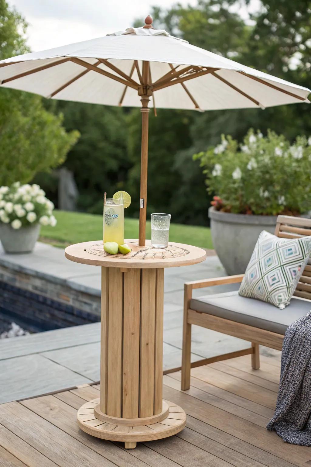 Create your perfect outdoor oasis with this elegant DIY umbrella side table – where style meets functionality!