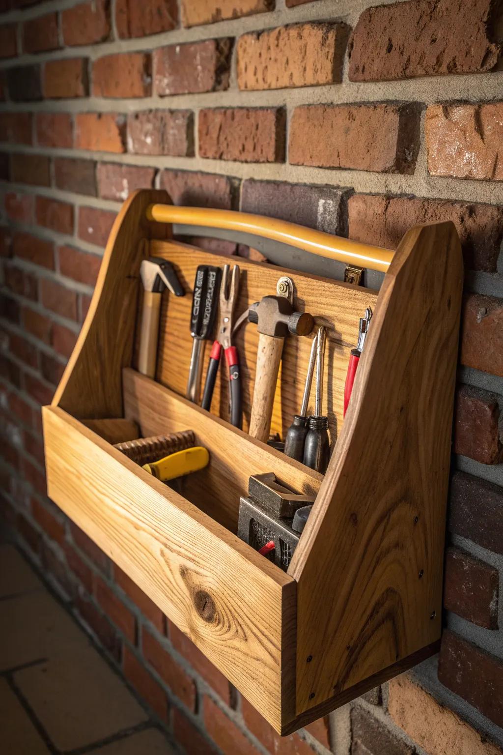 Elevate your workspace with a wall-mounted tool box that combines functionality with artisanal charm.