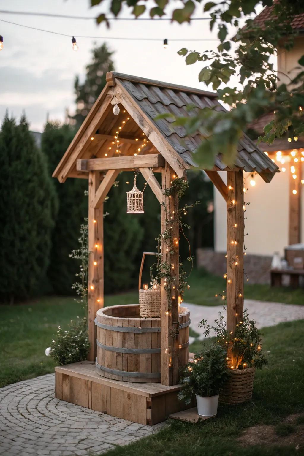 Illuminate your garden with a magical fairy tale wishing well, where simplicity meets enchantment.