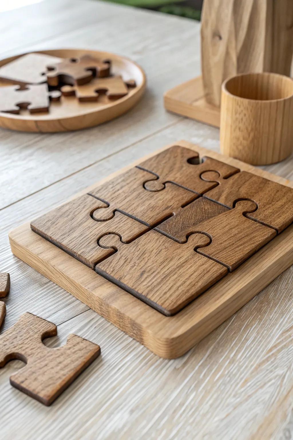 Elevate your table setting with these charming DIY puzzle coasters, where function meets artistry.