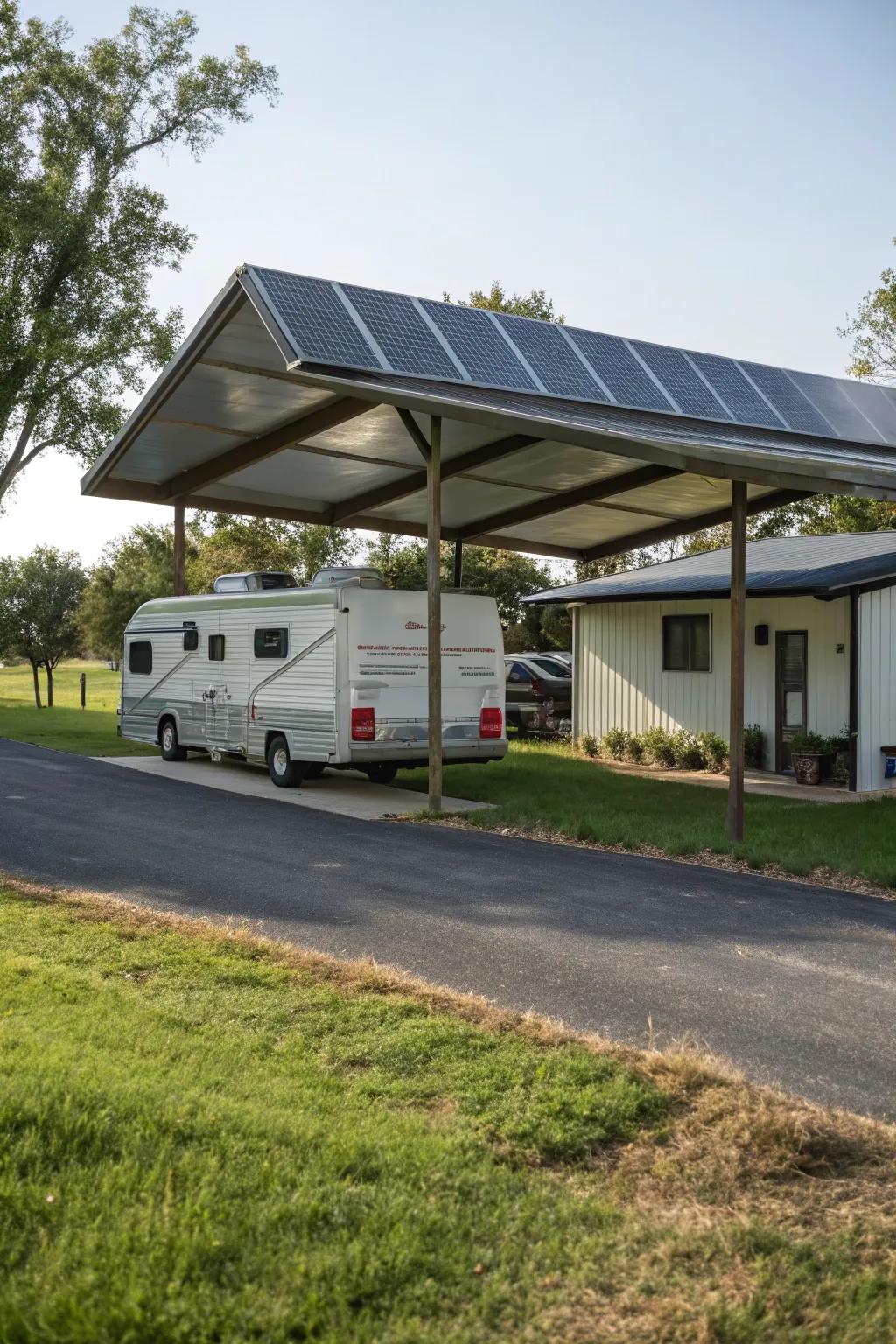 Eco-friendly carport with integrated solar panels for sustainable living.