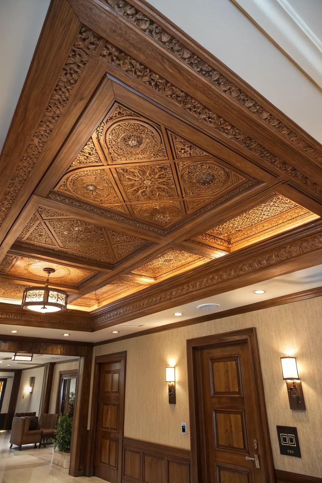 Elevate your space with the timeless elegance of classic wood ceiling panels.
