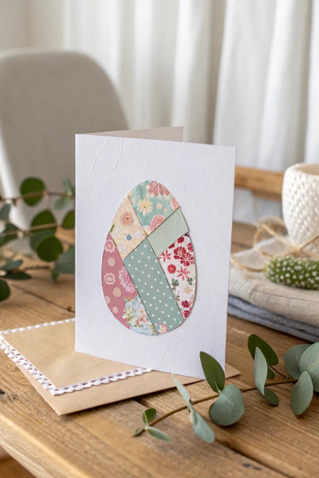 Craft your Easter greetings with a touch of Scandinavian elegance and bohemian flair. 🌿 #EasterCard #FabricCollage