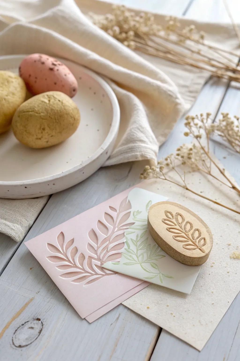 Craft charming Easter cards with simple potato stamps, embracing minimalism and natural beauty.
