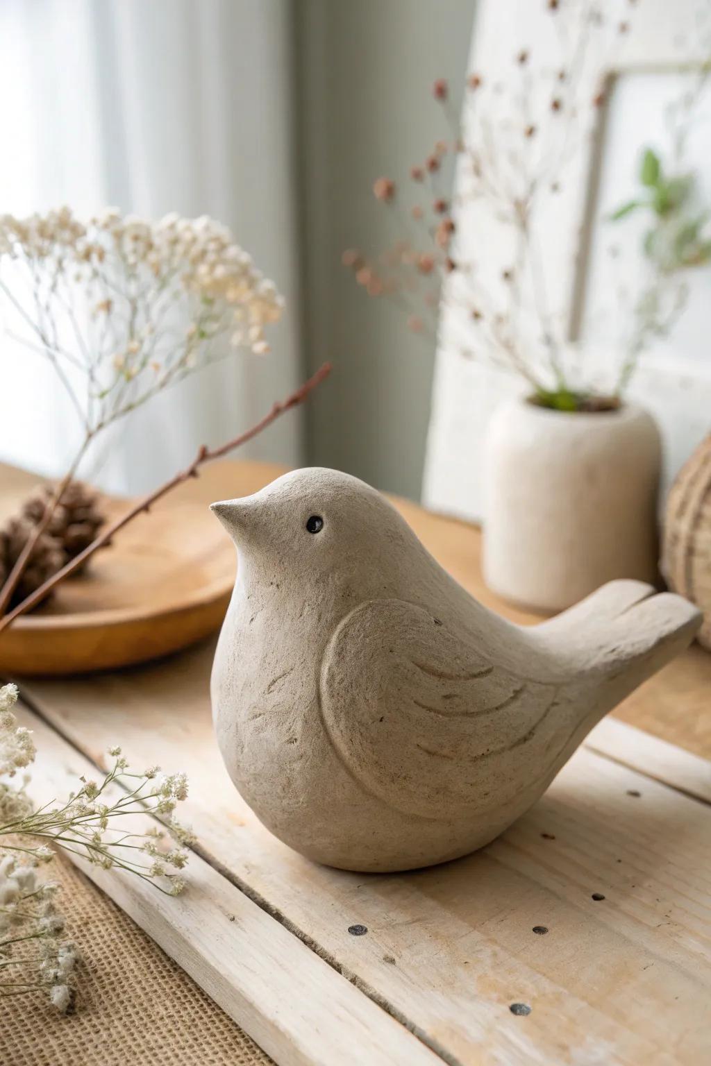 Bring a touch of nature indoors with this charming clay bird sculpture, where simplicity meets elegance in a minimalist masterpiece.