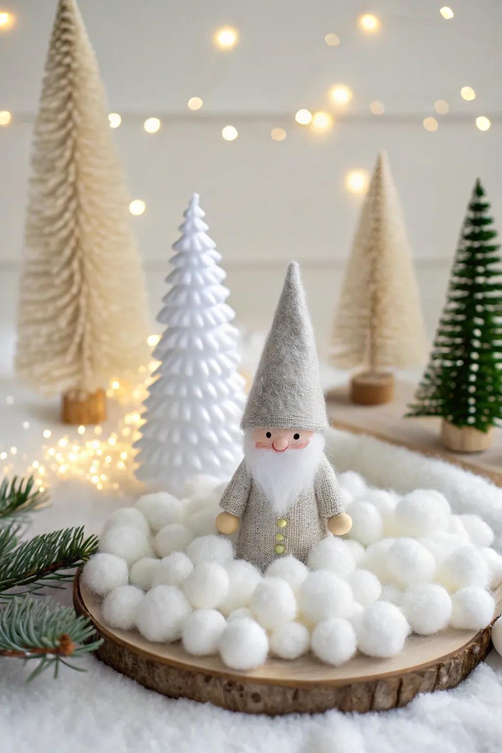 Step into a serene winter wonderland with this charming elf scene!
