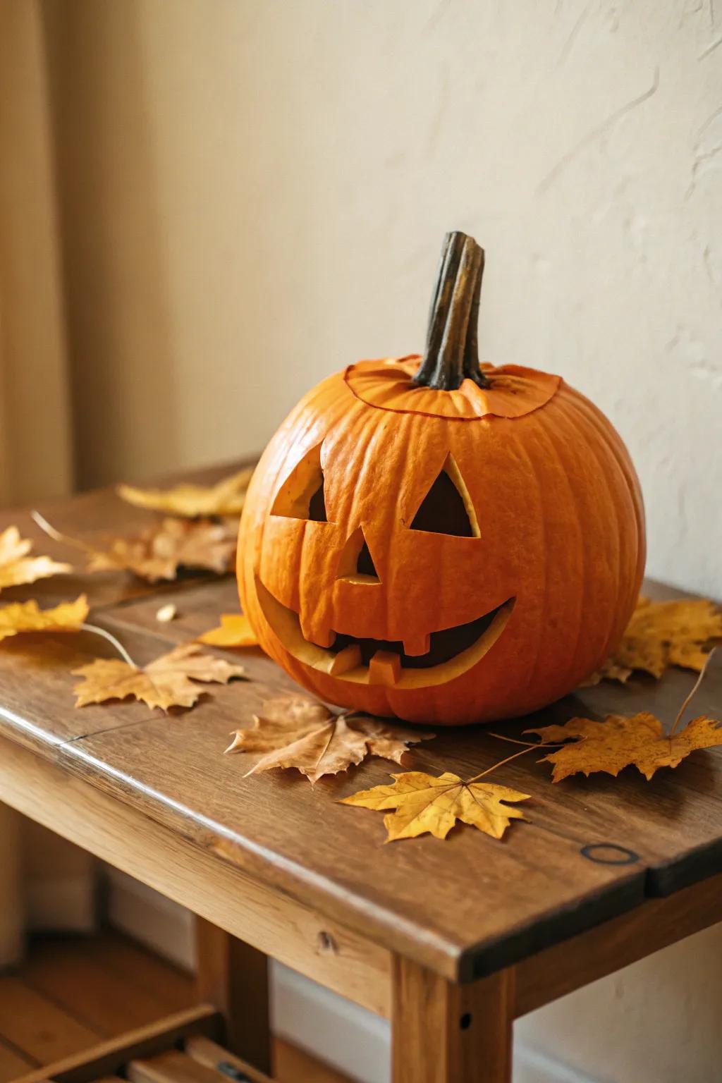 Embrace the spirit of Halloween with this classic jack-o'-lantern, where simplicity meets tradition.