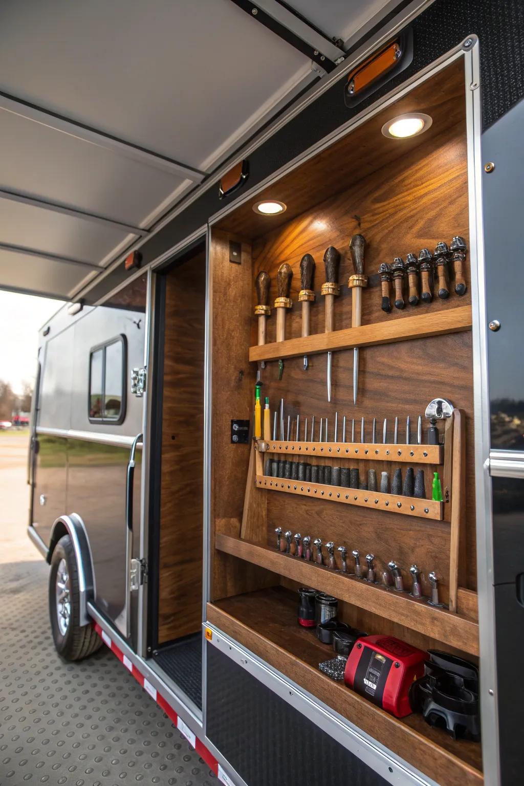 Master the art of organization with handcrafted tool racks that keep your investments secure and ready for action.